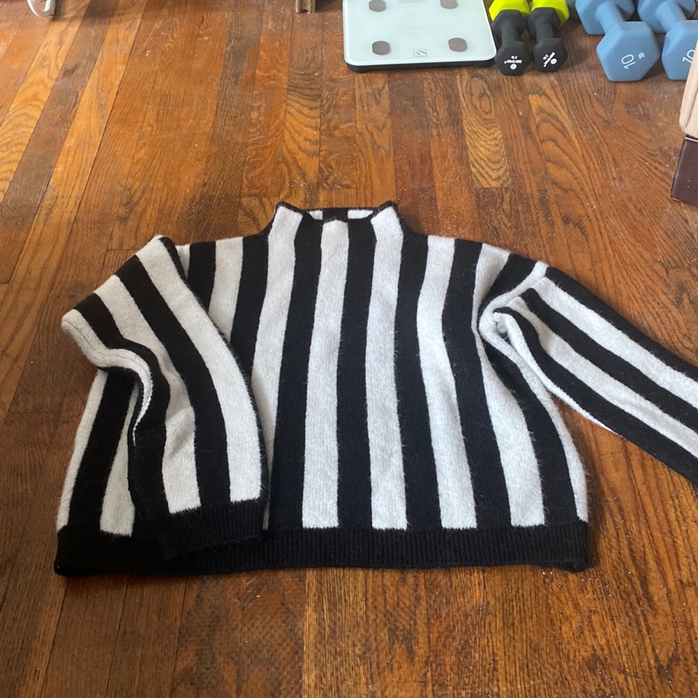 mango black/white stripe mock neck sweater